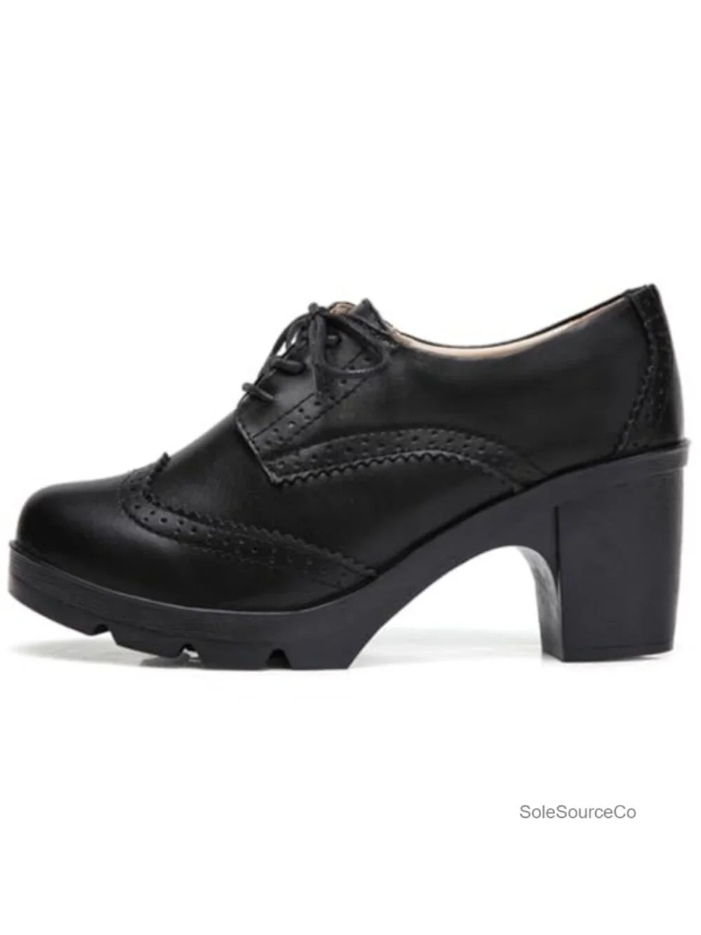 Women's T-Strap Platform Mid-Heel Square Toe Oxfords Dress Shoes Faux Leather